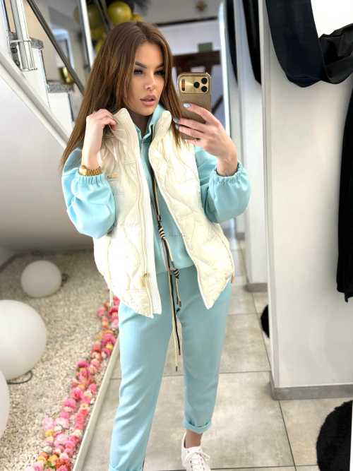 NB278 Kamizelka Pikowana Biała Złote Dodatki