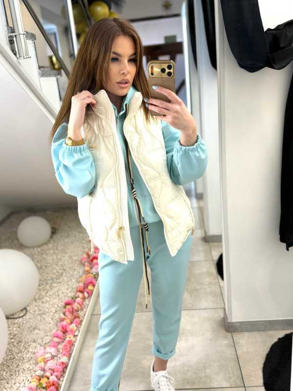 NB278 Kamizelka Pikowana Biała Złote Dodatki