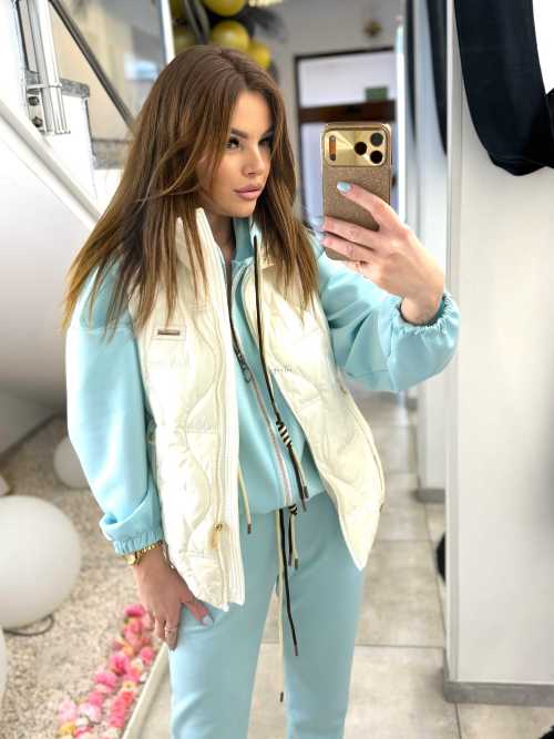 NB278 Kamizelka Pikowana Biała Złote Dodatki