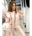 NB274 Komplet Dresowy Damski Masełkowy Bluza Z Kapturem Pudrowy Róż