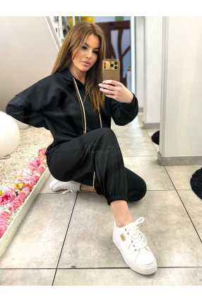 NB274 Komplet Dresowy Damski Masełkowy Bluza Z Kapturem Czarny