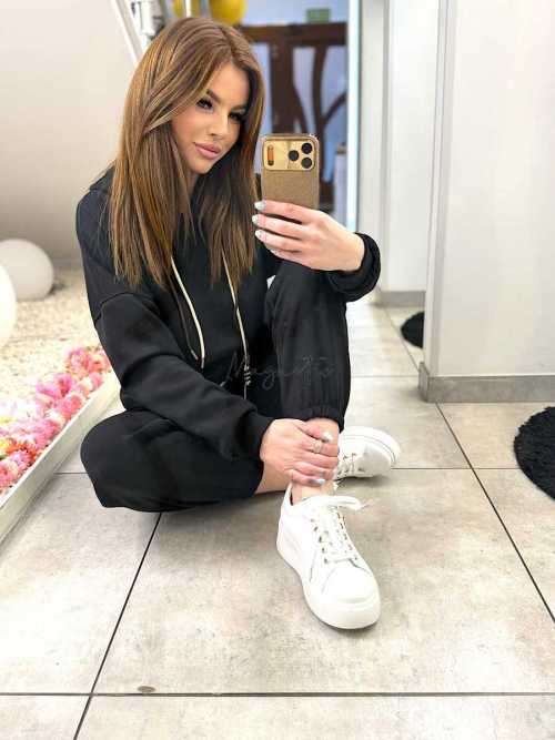 NB274 Komplet Dresowy Damski Masełkowy Bluza Z Kapturem Czarny