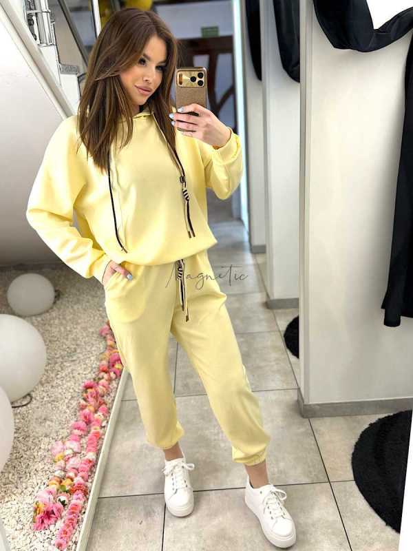 NB274 Komplet Dresowy Damski Masełkowy Bluza Z Kapturem Zółty