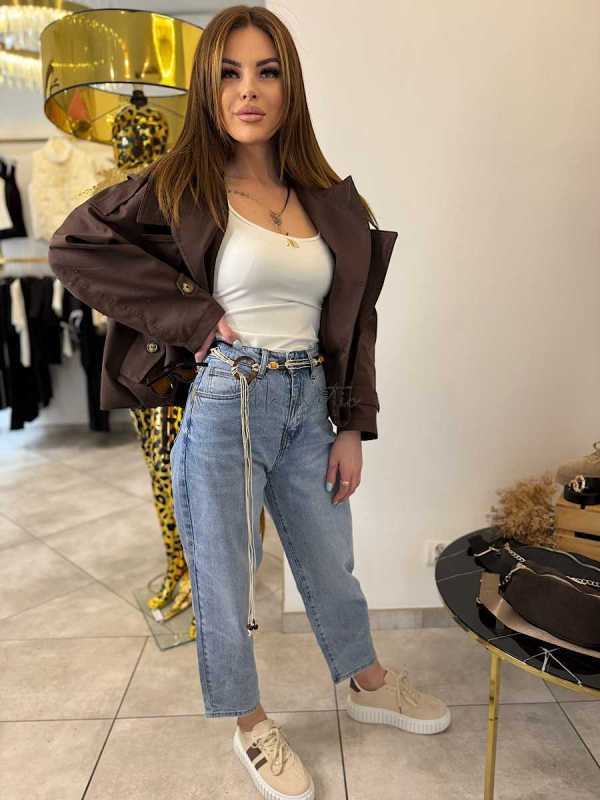 NB269 Spodnie Jeansy Damskie M.SARA Baloon Fit + Pasek Rzemyk