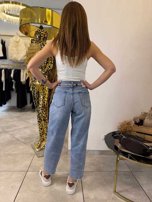 NB269 Spodnie Jeansy Damskie M.SARA Baloon Fit + Pasek Rzemyk