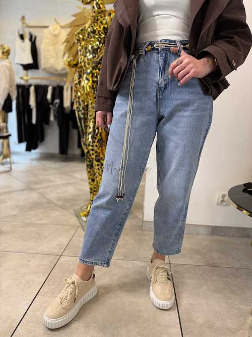 NB269 Spodnie Jeansy Damskie M.SARA Baloon Fit + Pasek Rzemyk