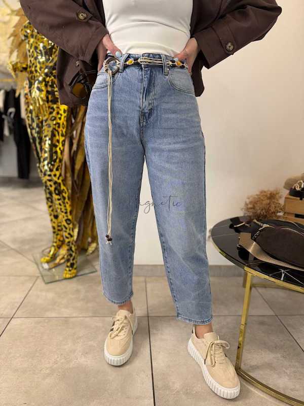 NB269 Spodnie Jeansy Damskie M.SARA Baloon Fit + Pasek Rzemyk