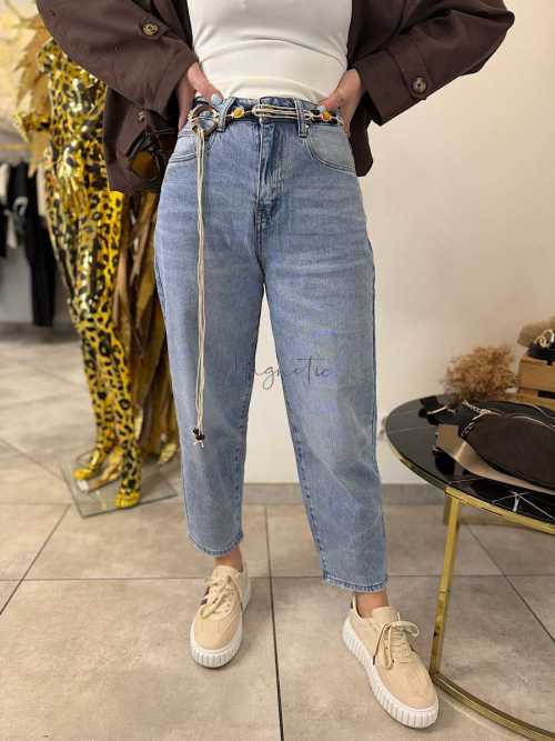 NB269 Spodnie Jeansy Damskie M.SARA Baloon Fit + Pasek Rzemyk