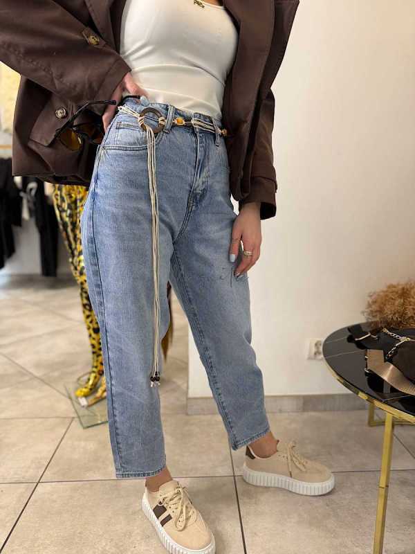 NB269 Spodnie Jeansy Damskie M.SARA Baloon Fit + Pasek Rzemyk