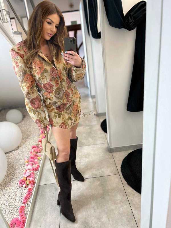 LM237 Spódnica Mini Damska Rosalia Żakard w kwiaty La Milla