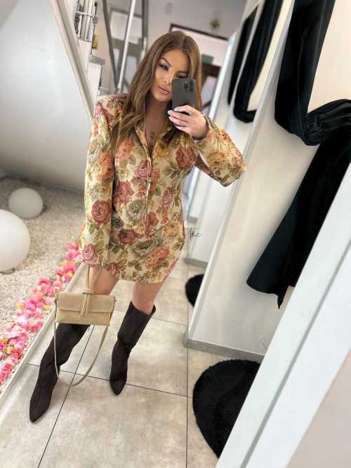 LM237 Spódnica Mini Damska Rosalia Żakard w kwiaty La Milla