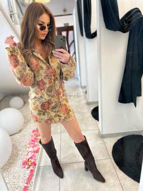 LM237 Spódnica Mini Damska Rosalia Żakard w kwiaty La Milla