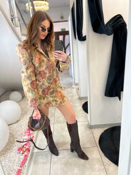 LM237 Spódnica Mini Damska Rosalia Żakard w kwiaty La Milla