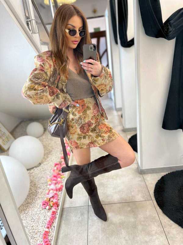 LM237 Spódnica Mini Damska Rosalia Żakard w kwiaty La Milla