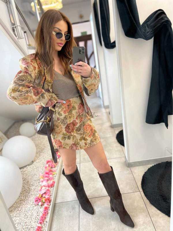 LM237 Spódnica Mini Damska Rosalia Żakard w kwiaty La Milla