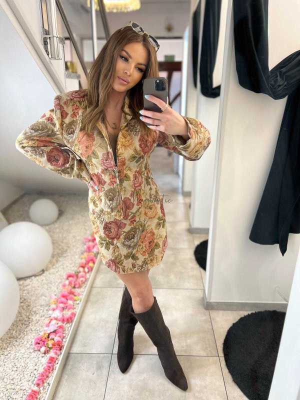 LM237 Spódnica Mini Damska Rosalia Żakard w kwiaty La Milla