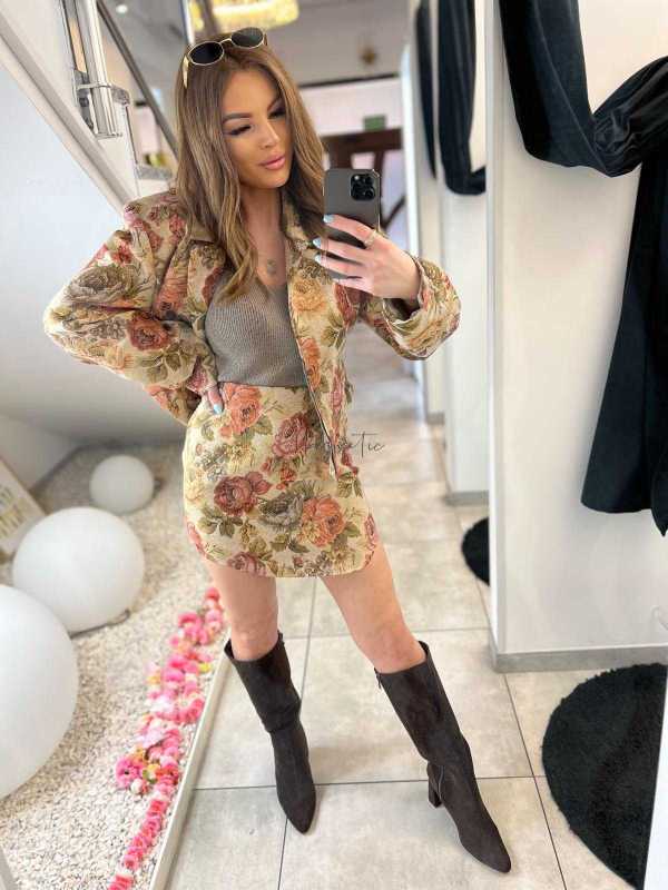 LM237 Spódnica Mini Damska Rosalia Żakard w kwiaty La Milla