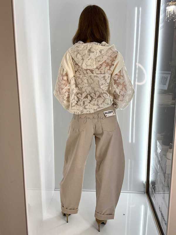 NB269 Spodnie Jeansy Damskie M.SARA Balloon Fit Beżowe + Pasek