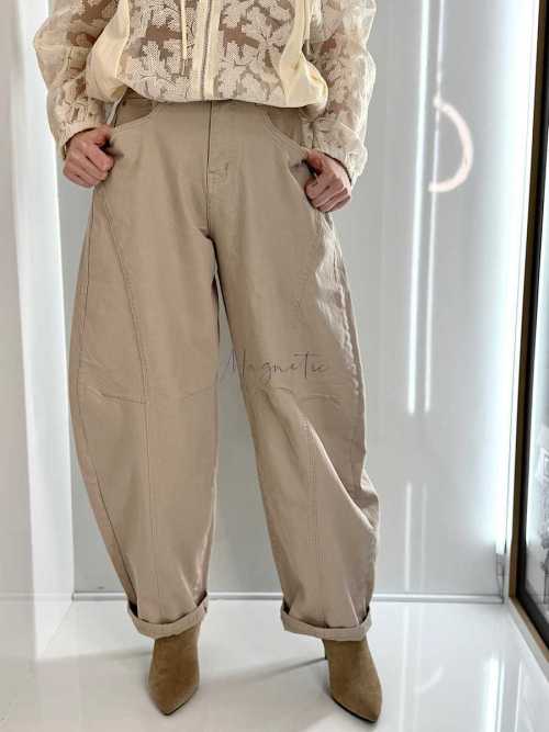 NB269 Spodnie Jeansy Damskie M.SARA Balloon Fit Beżowe + Pasek