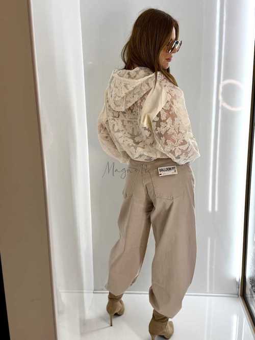 NB269 Spodnie Jeansy Damskie M.SARA Balloon Fit Beżowe + Pasek