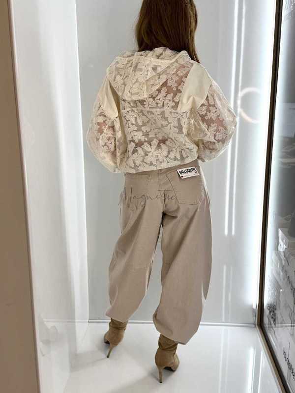 NB269 Spodnie Jeansy Damskie M.SARA Balloon Fit Beżowe + Pasek