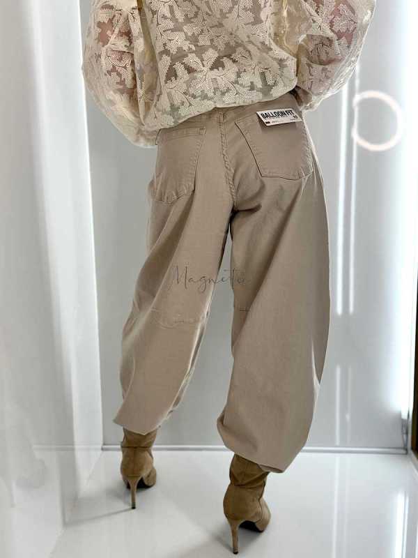 NB269 Spodnie Jeansy Damskie M.SARA Balloon Fit Beżowe + Pasek