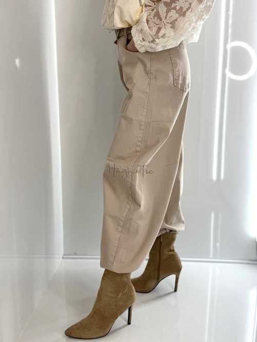 NB269 Spodnie Jeansy Damskie M.SARA Balloon Fit Beżowe + Pasek