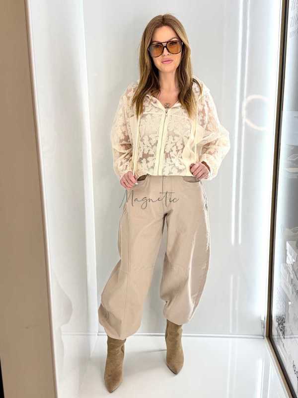 NB269 Spodnie Jeansy Damskie M.SARA Balloon Fit Beżowe + Pasek