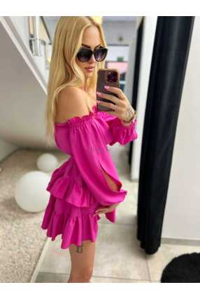 MR324 Sukienka Hiszpanka Pęknięty Rękaw Fuksja