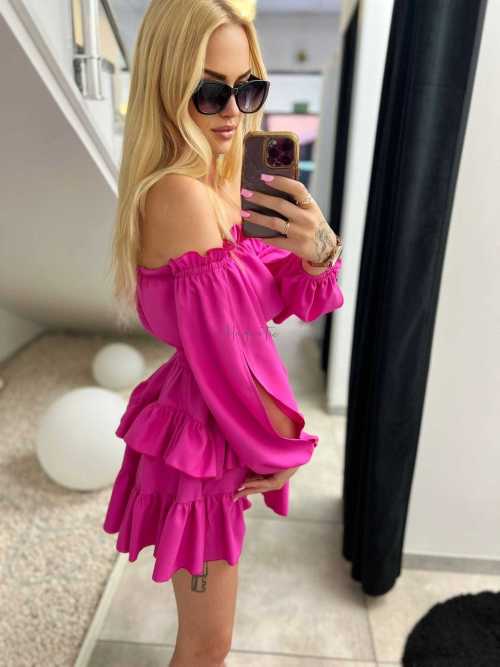 MR324 Sukienka Hiszpanka Pęknięty Rękaw Fuksja