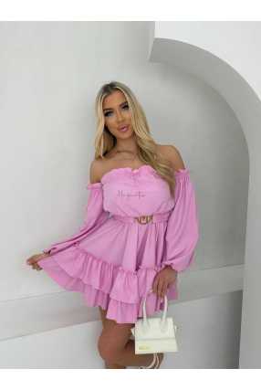 MR324 Sukienka Hiszpanka Pęknięty Rękaw Różowa