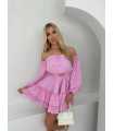 MR324 Sukienka Hiszpanka Pęknięty Rękaw Różowa