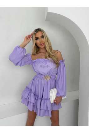 MR324 Sukienka Hiszpanka Pęknięty Rękaw Fioletowa