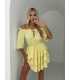 MR323 Sukienka Hiszpanka Krótki Rękaw Lila Żółta