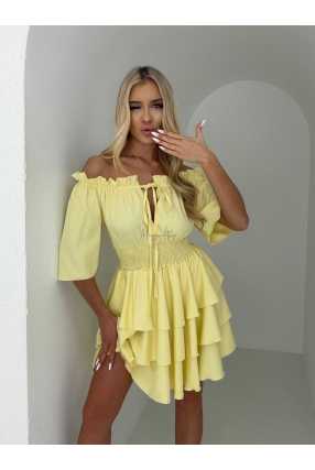 MR323 Sukienka Hiszpanka Krótki Rękaw Lila Żółta