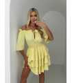 MR323 Sukienka Hiszpanka Krótki Rękaw Lila Żółta