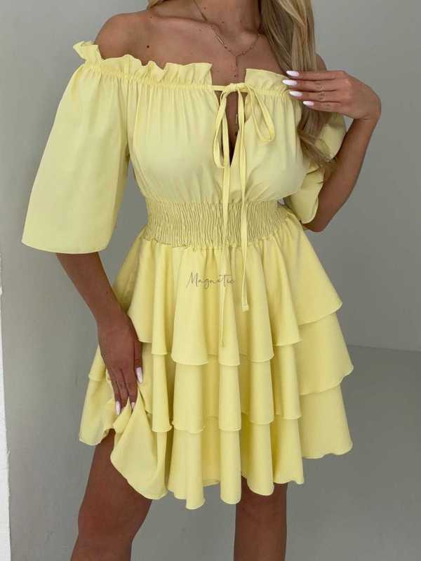 MR323 Sukienka Hiszpanka Krótki Rękaw Lila Żółta