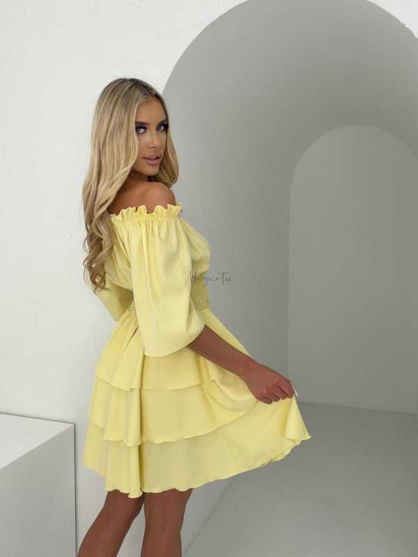 MR323 Sukienka Hiszpanka Krótki Rękaw Lila Żółta