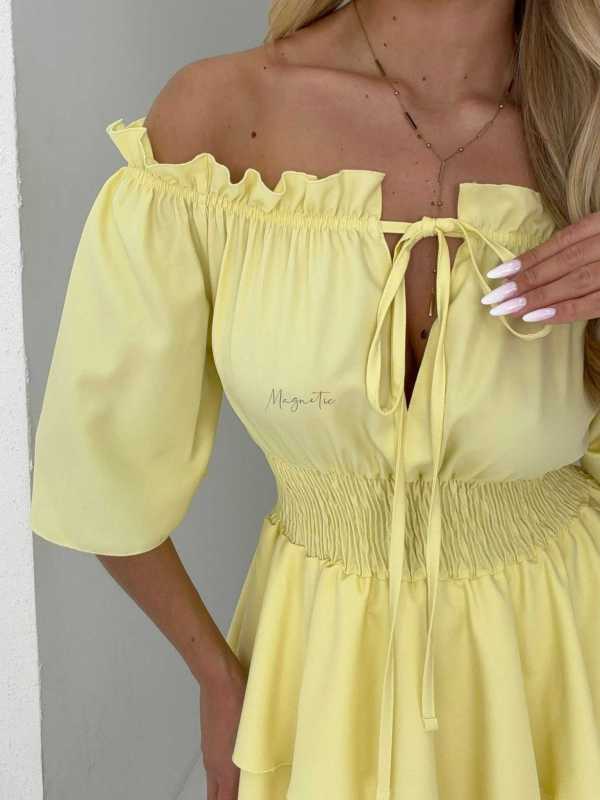 MR323 Sukienka Hiszpanka Krótki Rękaw Lila Żółta