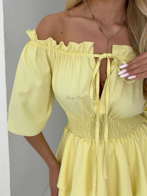 MR323 Sukienka Hiszpanka Krótki Rękaw Lila Żółta