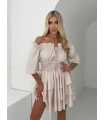 MR323 Sukienka Hiszpanka Krótki Rękaw Lila Beżowa