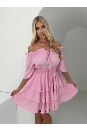 MR323 Sukienka Hiszpanka Krótki Rękaw Lila Różowa