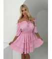MR323 Sukienka Hiszpanka Krótki Rękaw Lila Różowa