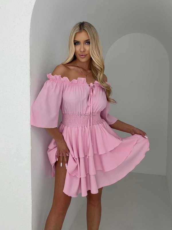 MR323 Sukienka Hiszpanka Krótki Rękaw Lila Różowa