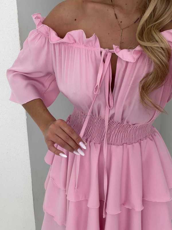 MR323 Sukienka Hiszpanka Krótki Rękaw Lila Różowa