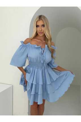 MR323 Sukienka Hiszpanka Krótki Rękaw Lila Niebieska