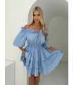 MR323 Sukienka Hiszpanka Krótki Rękaw Lila Niebieska