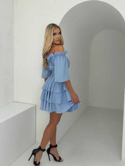 MR323 Sukienka Hiszpanka Krótki Rękaw Lila Niebieska