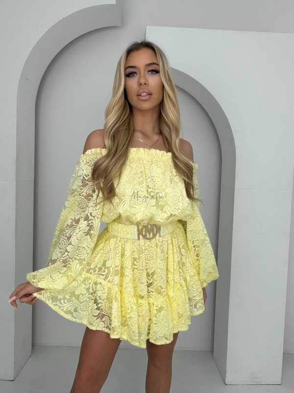 MR325 Kombinezon/Sukienka Hiszpanka Koronka Żółty