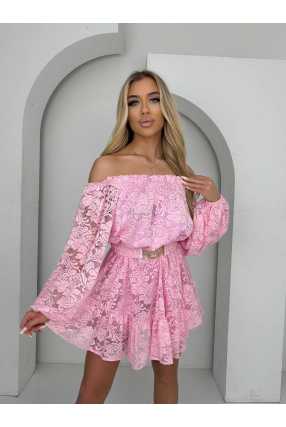 MR325 Kombinezon/Sukienka Hiszpanka Koronka Różowy
